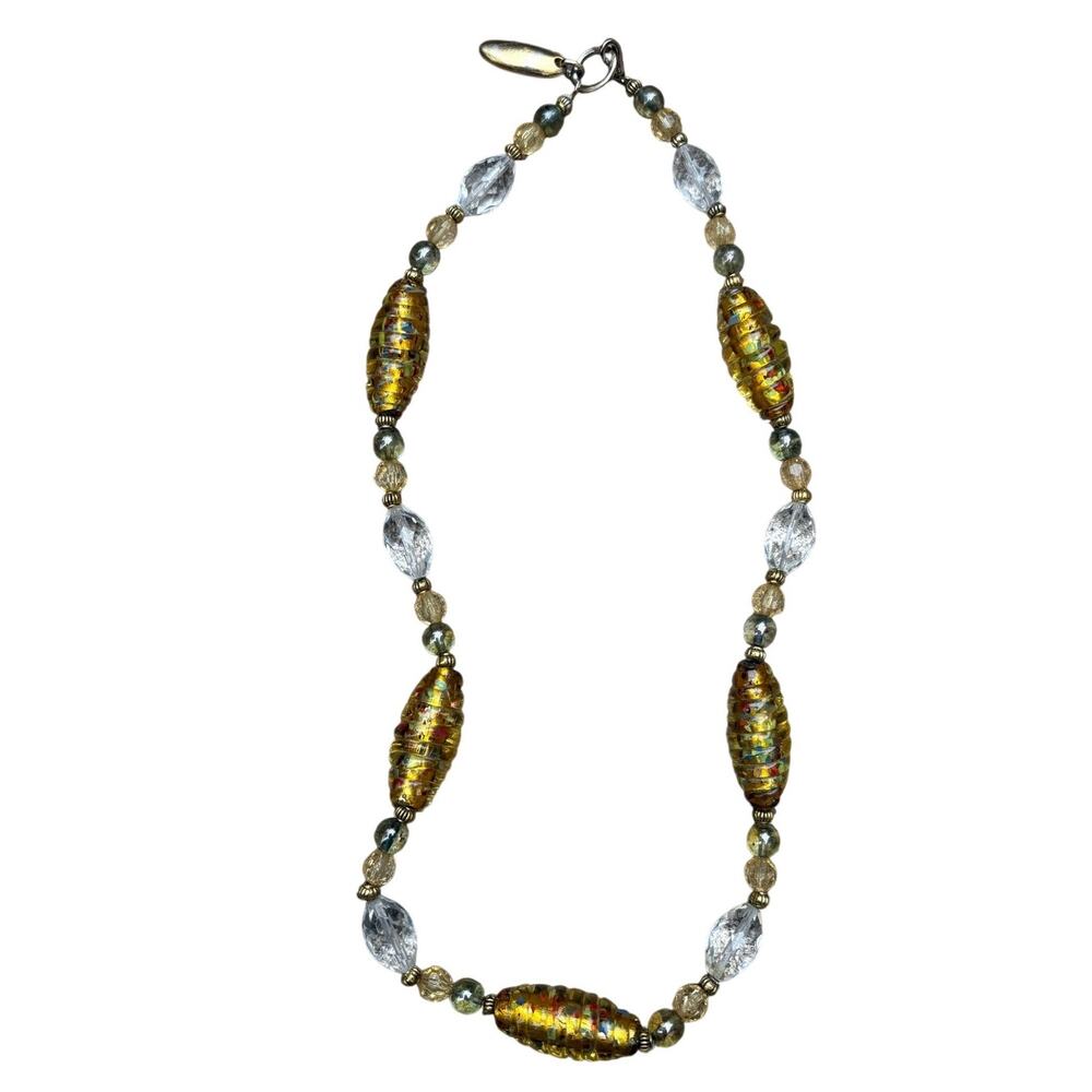 Art Glass Beaded Statement Necklace Amber Gold Multicolor Faceted Beads